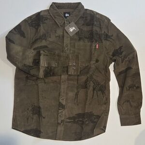 Stussy Olive Brown Safari Corduroy Button-Up